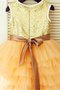 A-Line Ärmellos Tüll Wadenlanges Blumenmädchenkleid aus Paillette