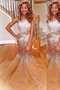 Paillettenbesetztes Normale Taille Ärmelloses Meerjungfrau Stil Tüll Abendkleid