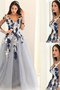 Prinzessin Langärmeliges A-Linie Abendkleid mit Applike mit V-Ausschnitt