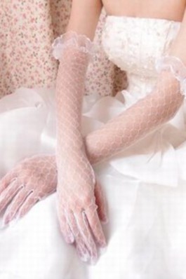 Hell Tüll Elegant Weiß Brauthandschuhe - Foto 2