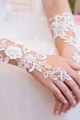 Spitze Elegant Weiß Modern Brauthandschuhe Hübsch - Foto 2