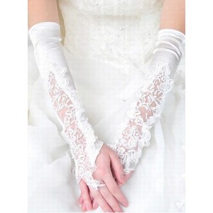 Stilvoll Satin Mit Applikation Weiß Chic|Modern Brauthandschuhe