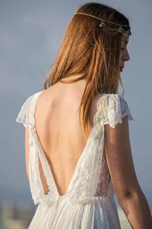 Kurze Ärmeln V-Ausschnitt rückenfreies Brautkleid mit Bordüre mit Perlen