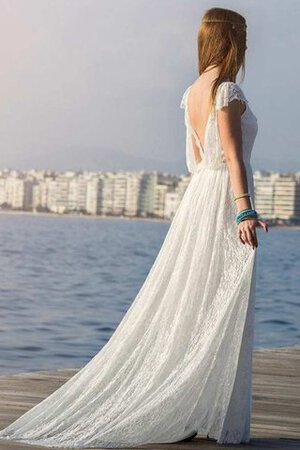 Kurze Ärmeln V-Ausschnitt rückenfreies Brautkleid mit Bordüre mit Perlen