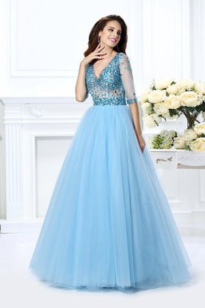 Halbe Ärmeln Satin Natürliche Taile Perlenbesetztes Anständiges Quinceanera Kleid