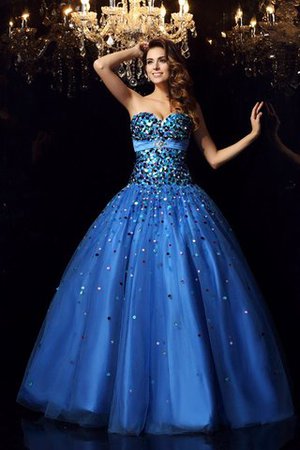 Satin Duchesse-Linie Perlenbesetztes Herz-Ausschnitt Bodenlanges Quinceanera Kleid