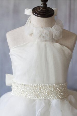 A-Line Organza Perlenbesetztes Blumenmädchenkleid mit Plissierungen mit natürlicher Taille