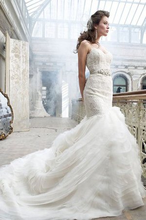 Juwel Ausschnitt Spitze Natürliche Taile Geschichtes Brautkleid mit Bordüre