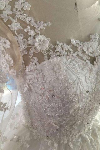 Quadrat Ausschnitt Paillettenbesetztes Elegantes Brautkleid mit Applike mit Knöpfen
