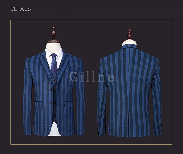 Kleid Business Herren Anzüge 3 Stück Striped Print Anzug Verkauf Weiß
