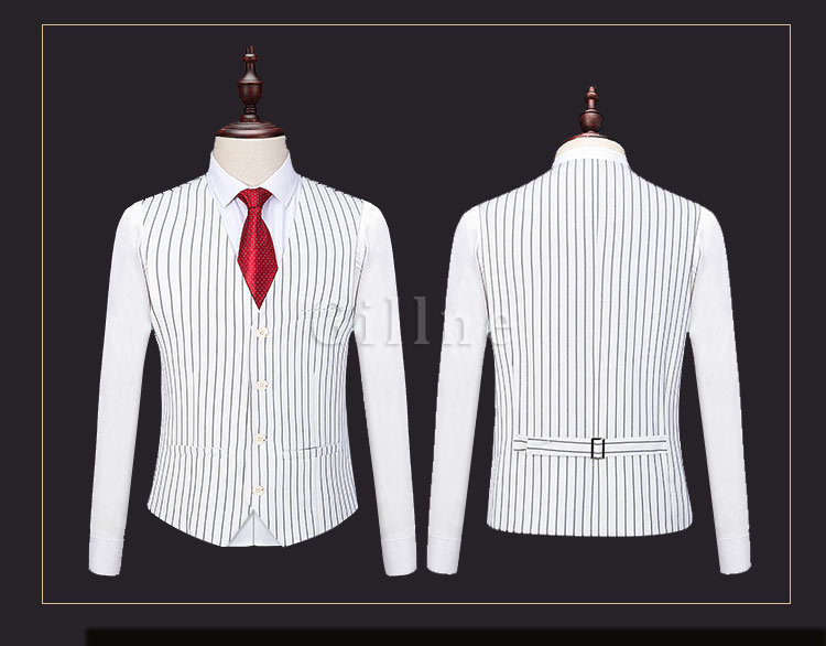 Kleid Business Herren Anzüge 3 Stück Striped Print Anzug Verkauf Weiß