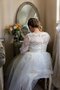 Klassisches A-Line Halbe Ärmeln Plissiertes Zickzack Ausschnitt Brautkleid