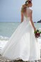 Sweep Zug Strand A-Line Ärmellos Brautkleid mit Juwel Ausschnitt