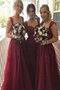 Prinzessin Spaghetti Träger A-Linie Bodenlanges Brautjungfernkleid mit Applikation