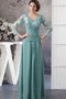 Chiffon V-Ausschnitt Sittsames Abendkleid mit Applike