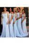 Meerjungfrau Reißverschluss Chiffon Brautjungfernkleid mit Applike ohne Ärmeln