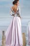 Satin A Linie Bodenlanges Ballkleid mit V-Ausschnitt mit Applike