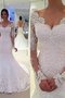 Langärmeliges Meerjungfrau Stil Gericht Schleppe Brautkleid mit Bordüre aus Tüll