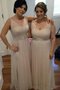 V-Ausschnitt Tüll Reißverschluss Brautjungfernkleid mit Perlen mit Pailletten