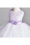 Duchesse-Linie Schaufel-Ausschnitt Normale Taille Blumenmädchenkleid aus Tüll ohne Ärmeln