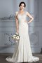 Meerjungfrau Stil Sweep Zug Ärmelloses V-Ausschnitt Brautkleid mit Bordüre