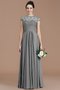 A-Line Kurze Ärmeln Juwel Ausschnitt Brautjungfernkleid aus Chiffon mit Bordüre