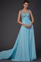 Prinzessin A-Line Schaufel-Ausschnitt Perlenbesetztes Sweep Zug Abendkleid