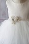 Plissiertes A-Linie Natürliche Taile Blumenmädchenkleid mit Juwel Ausschnitt mit Gürtel