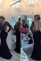 Meerjungfrau Stil Sweep Zug Glamouröses Abendkleid mit Bordüre mit Knöpfen
