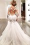 Lange Ärmeln V-Ausschnitt Meerjungfrau Stil Brautkleid mit Bordüre aus Tüll