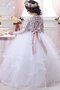 Normale Taille Juwel Ausschnitt Tüll Duchesse-Linie Bodenlanges Blumenmädchenkleid
