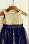 Paillette Prinzessin A-Line Bodenlanges Blumenmädchenkleid mit Schaufel Ausschnitt