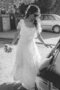 Spitze Kurze Ärmeln Schaufel-Ausschnitt Modern Brautkleid mit Bordüre