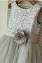 Tüll Reißverschluss A-Linie Paillette Blumenmädchenkleid mit Blume