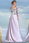 Satin A Linie Bodenlanges Ballkleid mit V-Ausschnitt mit Applike