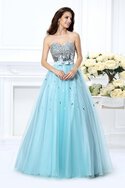 Reißverschluss Paillettenbesetztes Satin Ärmelloses Sittsames Quinceanera Kleid