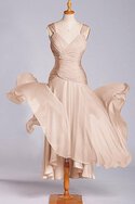 A-Linie Hoch Niedrig Ewiges V-Ausschnitt Wadenlanges Brautjungfernkleid