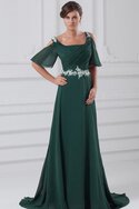 Chiffon Gerüschtes Quadrat Ausschnitt A-Line Abendkleid mit kurzen Ärmeln