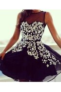 Prinzessin Schaufel-Ausschnitt Normale Taille Mini Ballkleid mit Applike