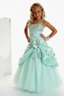 Prinzessin Ärmellos Spaghetti Träger Bodenlanges Blumenmädchenkleid mit Blume