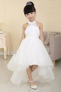 A-Line Organza Prinzessin Rocklänge-asymmetrisches Blumenmädchenkleid mit Perlen