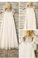 Reißverschluss Prinzessin Bodenlanges Blumenmädchenkleid mit Blume mit Bordüre