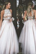 Normale Taille Prinzessin Tüll Perlenbesetztes Hoher Kragen Abendkleid