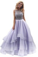 Perlenbesetztes Organza Natürliche Taile Ärmelloses Bodenlanges Quinceanera Kleid