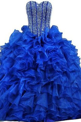 Normale Taille Perlenbesetztes Quinceanera Kleid mit Rüschen mit Bordüre