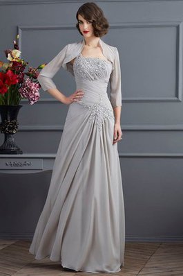 Reißverschluss Natürliche Taile Chiffon Bodenlanges Brautmutterkleid mit Perlen