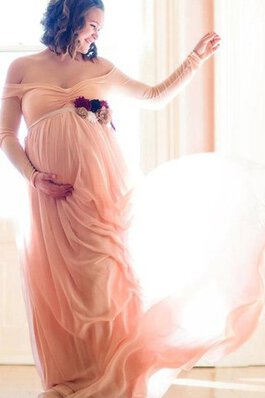 Vorne Geschlitztes Schulterfrei Schwangere Prächtiges Schlichtes Brautjungfernkleid