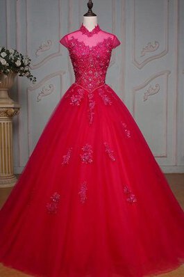 Schlüsselloch Rücken Hoher Kragen Herz-Ausschnitt Quinceanera Kleid mit Applike mit Bordüre