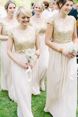 Schaufel-Ausschnitt Spitze Brautjungfernkleid mit gekappten Ärmeln mit Blume