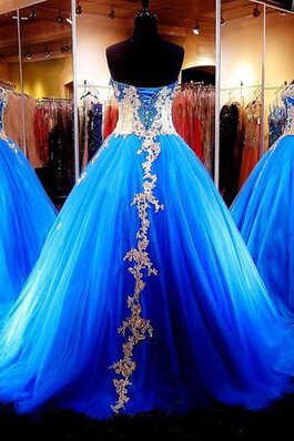 Tüll Reißverschluss Anständiges Quinceanera Kleid mit Rücken Schnürung mit Applikation